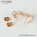 95536 xuping China goods online selling high class fashion leaf shaped 18k gold stud earring with romantic white pearl jewelry